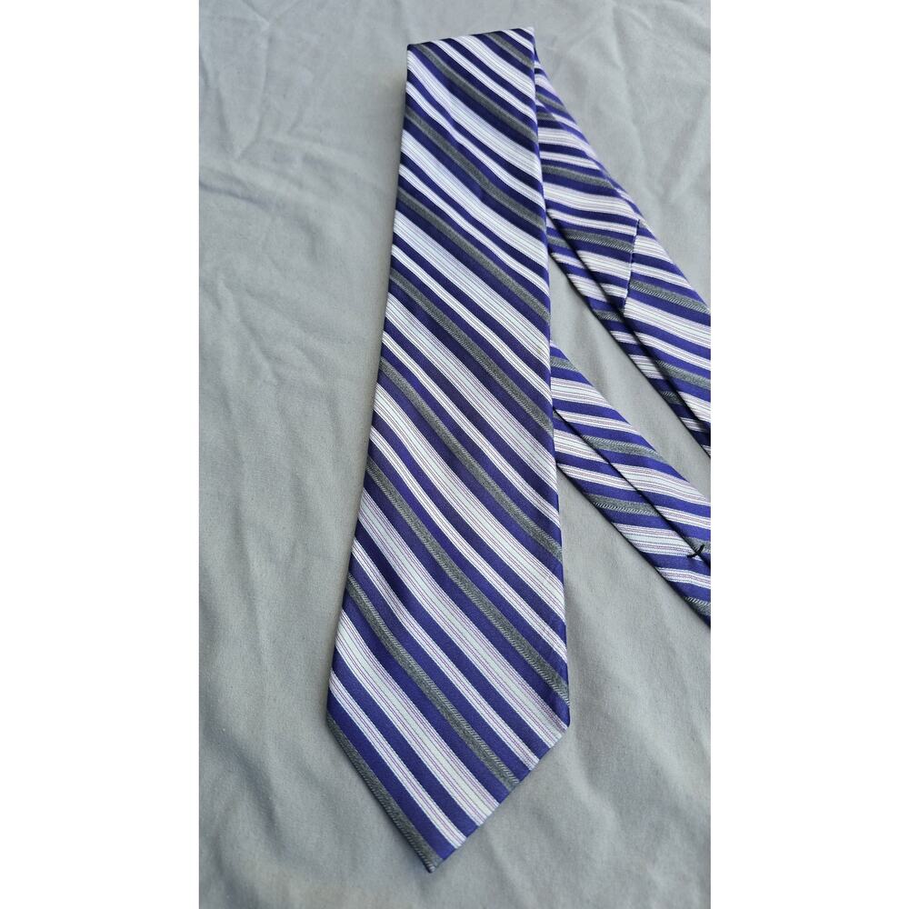 Calvin Klein Tie Mens One Size Purple Striped 100% Silk Classic Width Woven